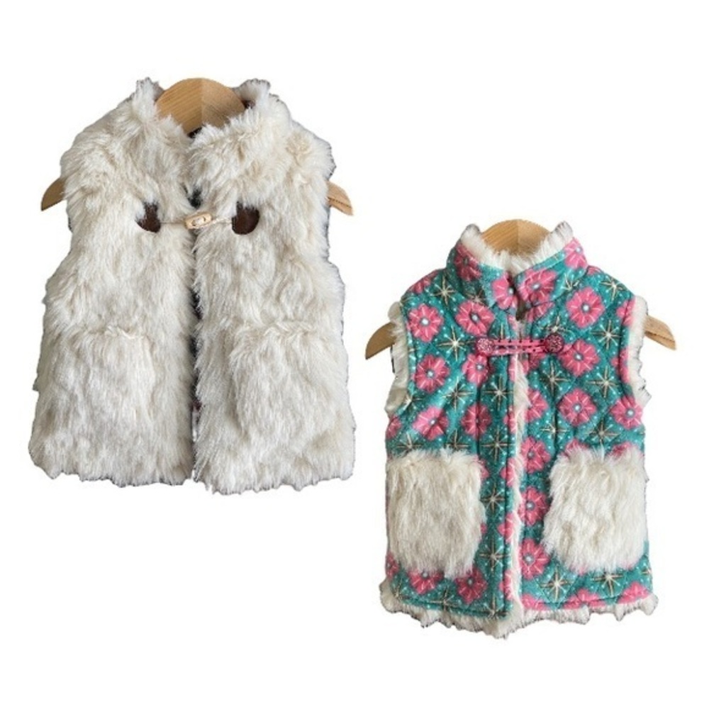 Matilda Jane Reversible Faux Fur and Floral Vest - Cream and Teal